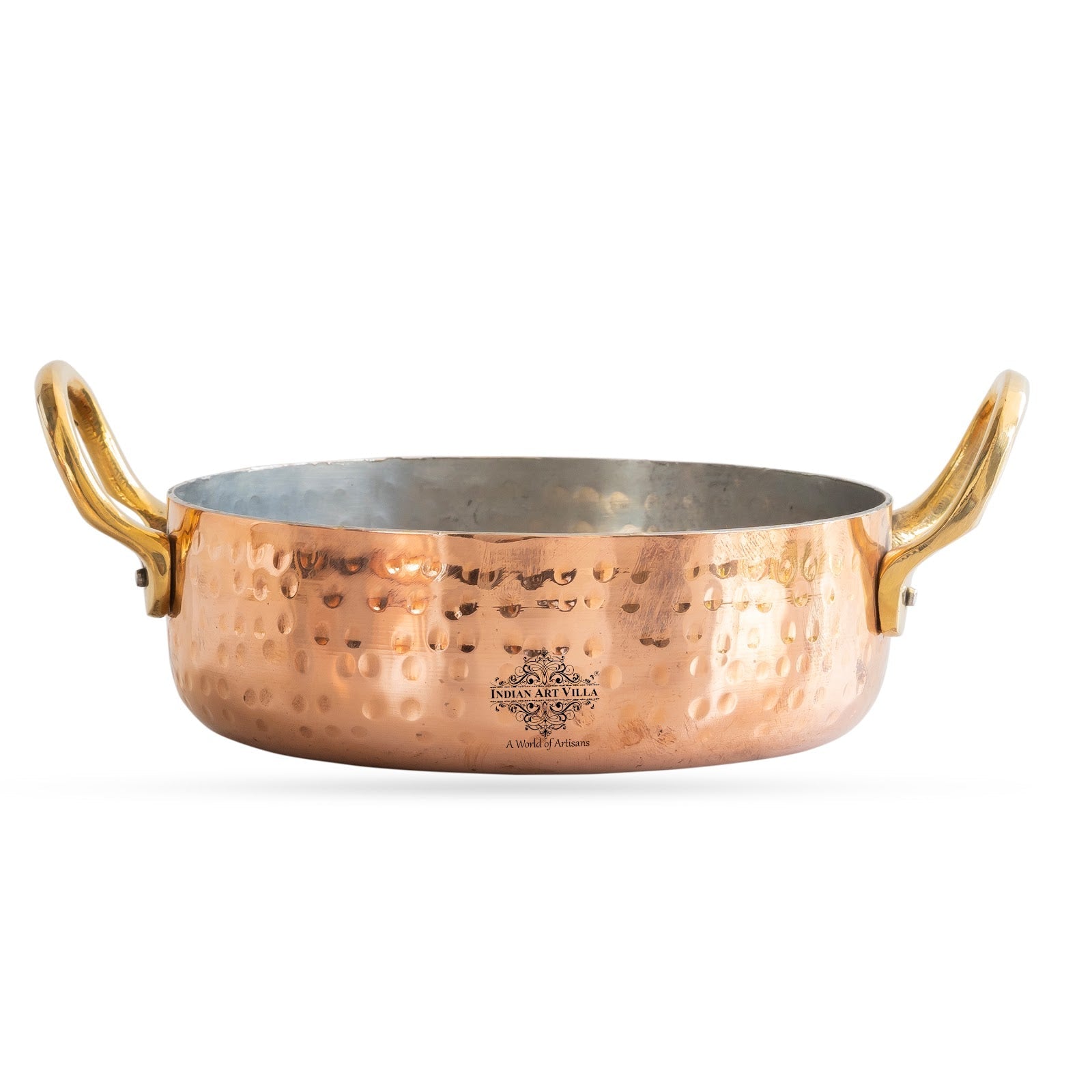 Pure Copper Round Dish, Pan Double Brass Handle With Tin Lining