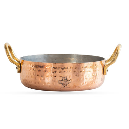 Pure Copper Round Dish, Pan Double Brass Handle With Tin Lining