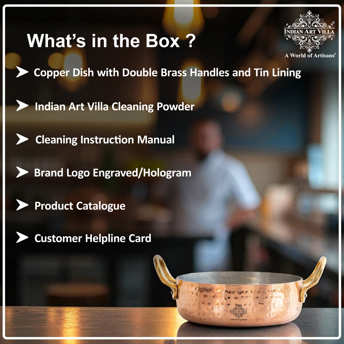 Pure Copper Round Dish, Pan Double Brass Handle With Tin Lining