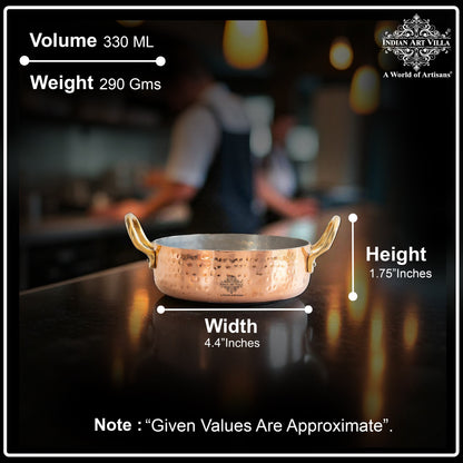 Pure Copper Round Dish, Pan Double Brass Handle With Tin Lining