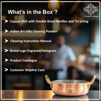 Pure Copper Round Dish, Pan Double Brass Handle With Tin Lining