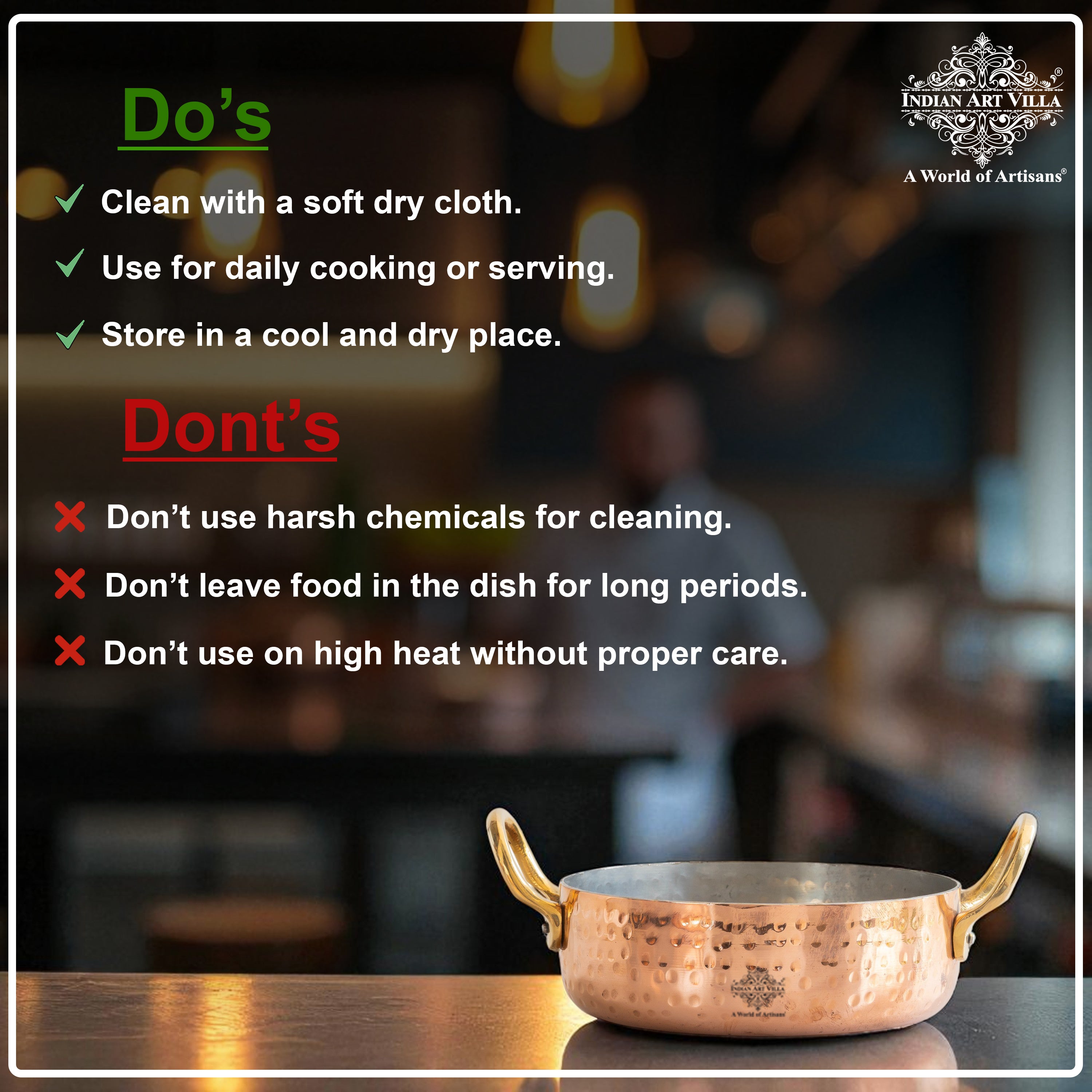 Pure Copper Round Dish, Pan Double Brass Handle With Tin Lining