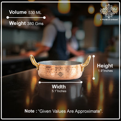 Pure Copper Round Dish, Pan Double Brass Handle With Tin Lining