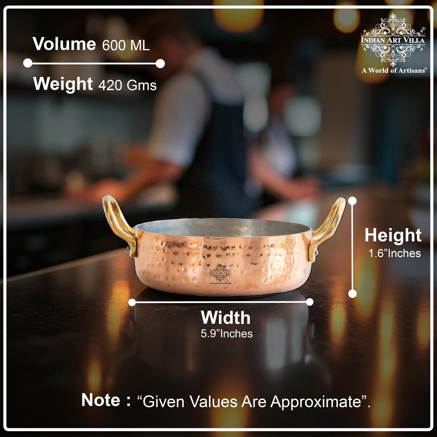 Pure Copper Round Dish, Pan Double Brass Handle With Tin Lining