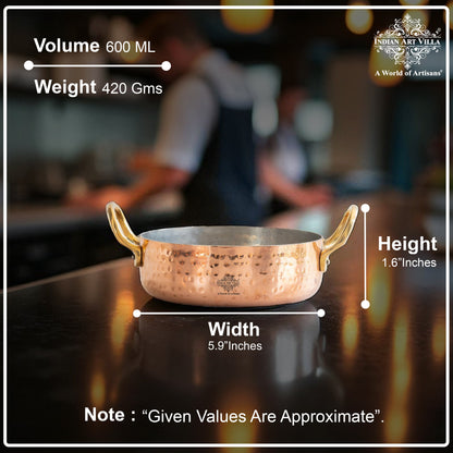 Pure Copper Round Dish, Pan Double Brass Handle With Tin Lining