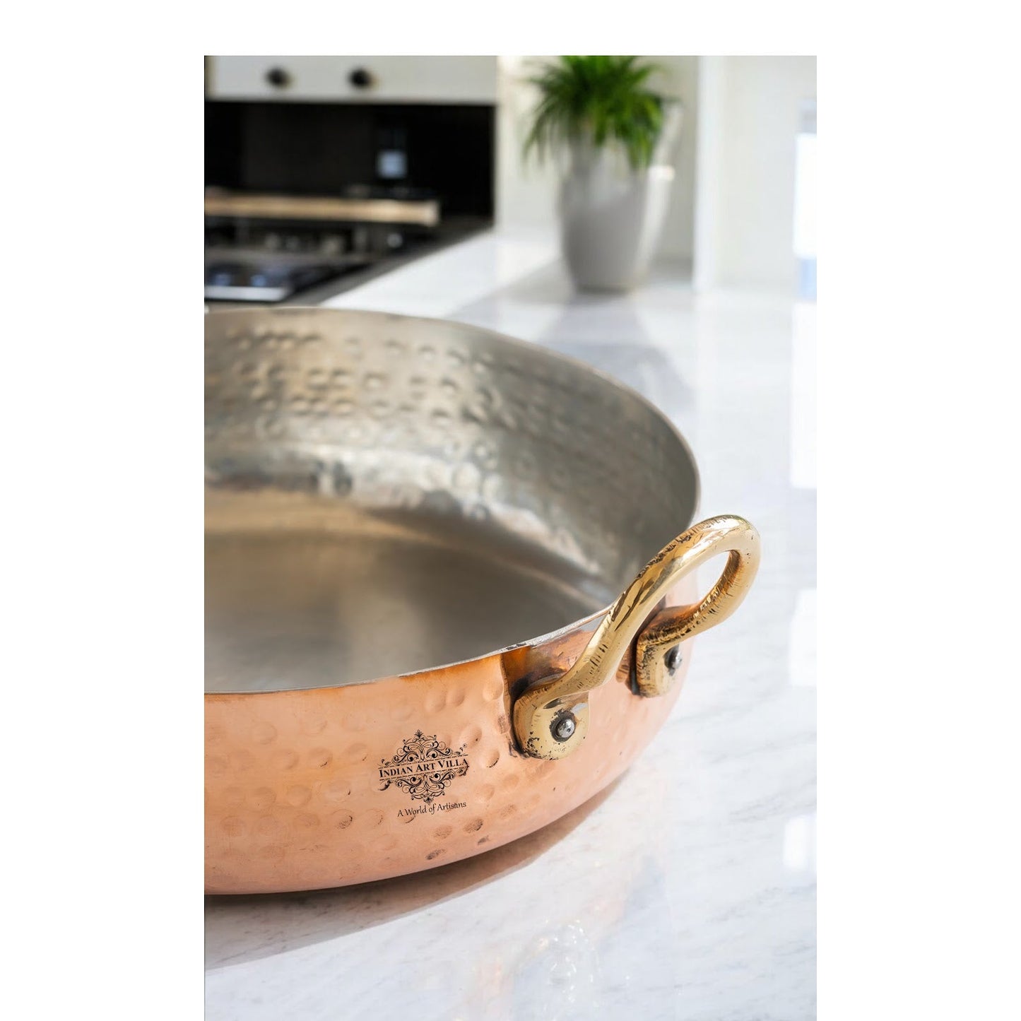 Pure Copper Round Dish, Pan Double Brass Handle With Tin Lining