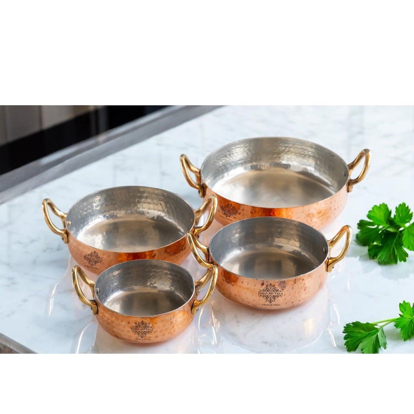 Pure Copper Round Dish, Pan Double Brass Handle With Tin Lining