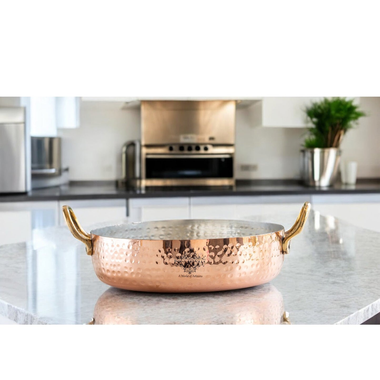 Pure Copper Round Dish, Pan Double Brass Handle With Tin Lining