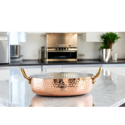 Pure Copper Round Dish, Pan Double Brass Handle With Tin Lining
