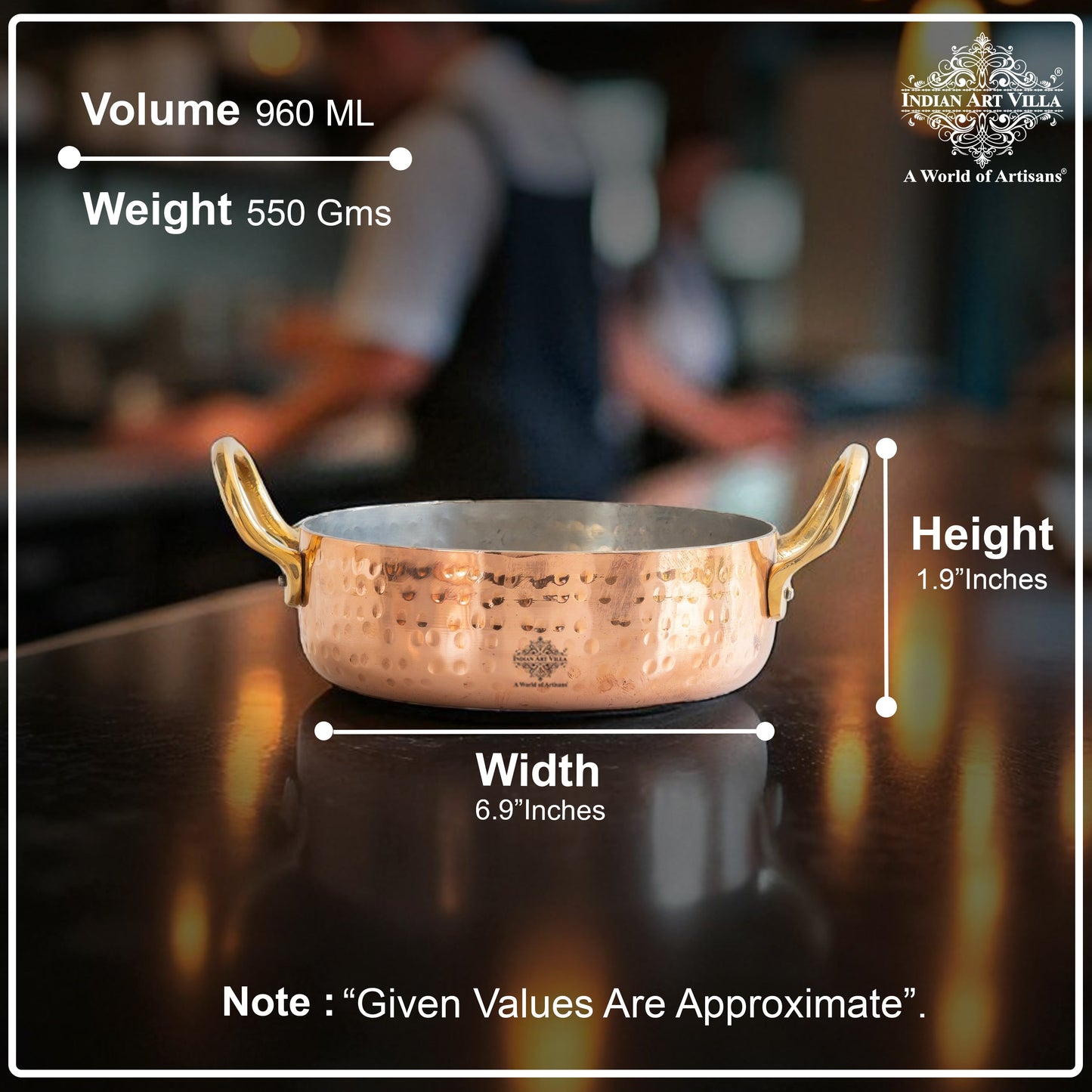 Pure Copper Round Dish, Pan Double Brass Handle With Tin Lining