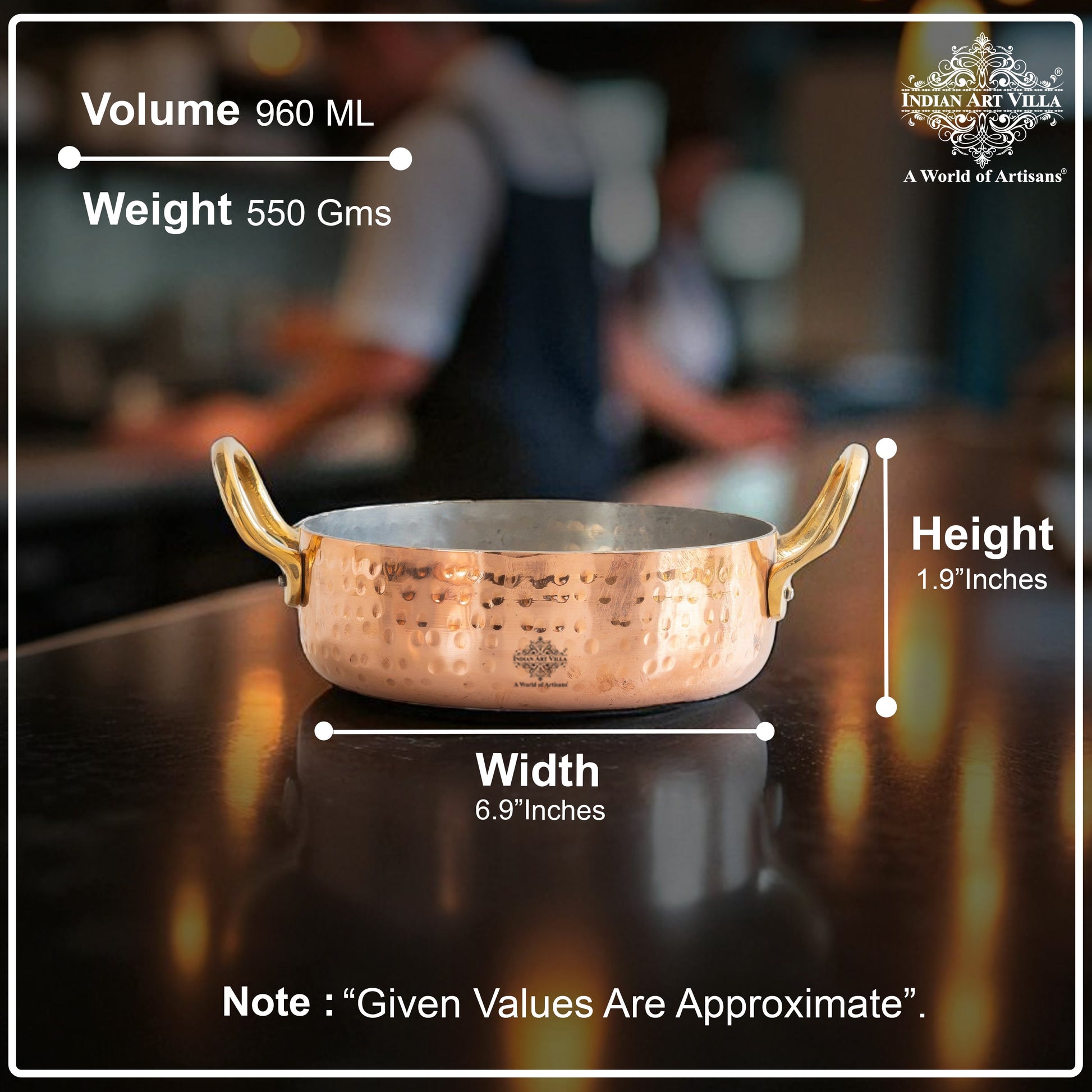 Pure Copper Round Dish, Pan Double Brass Handle With Tin Lining