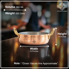 Pure Copper Round Dish, Pan Double Brass Handle With Tin Lining