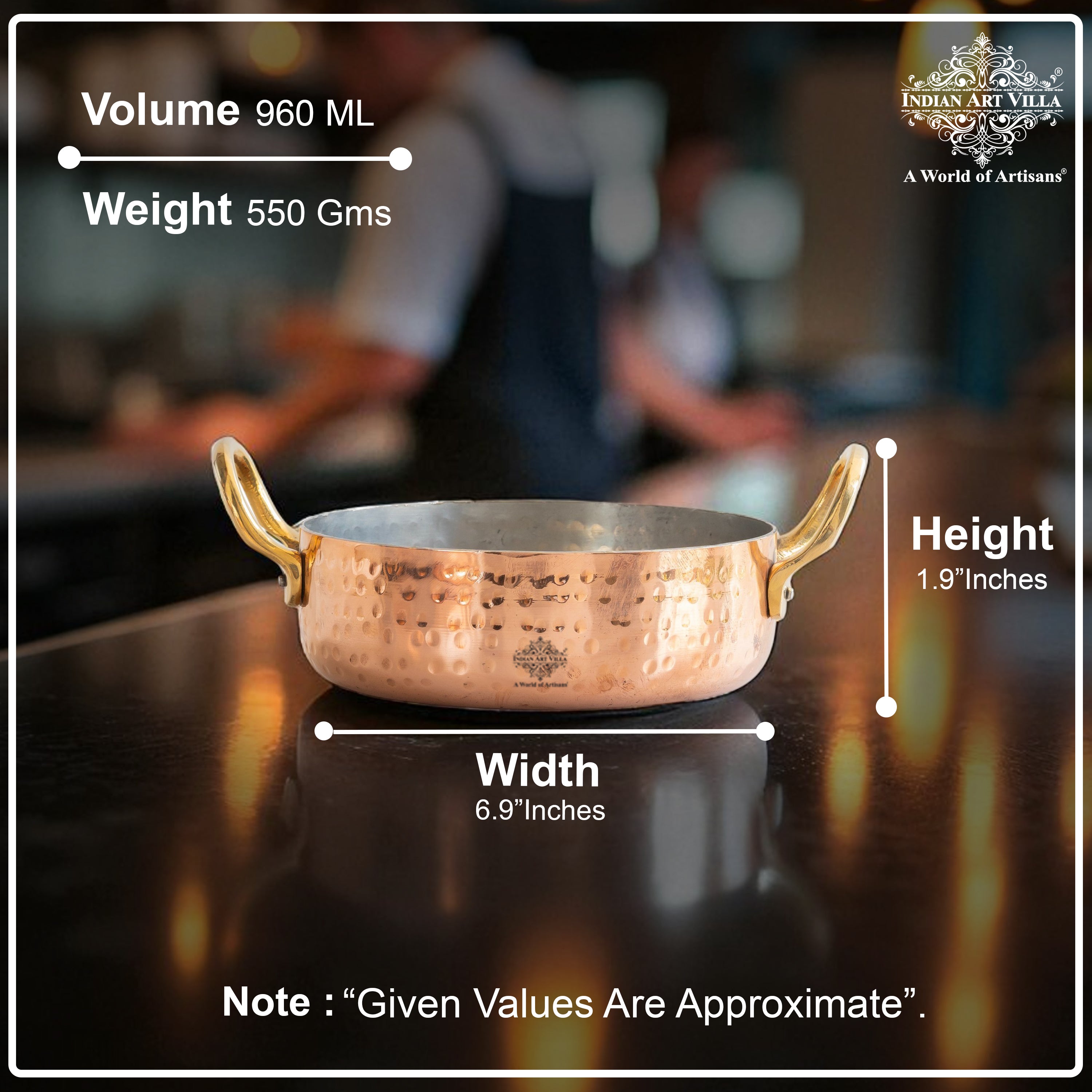 Pure Copper Round Dish, Pan Double Brass Handle With Tin Lining