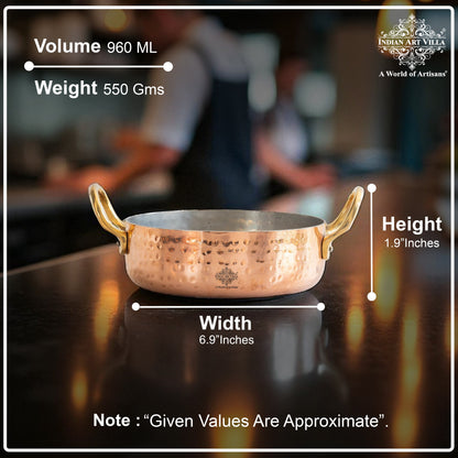 Pure Copper Round Dish, Pan Double Brass Handle With Tin Lining