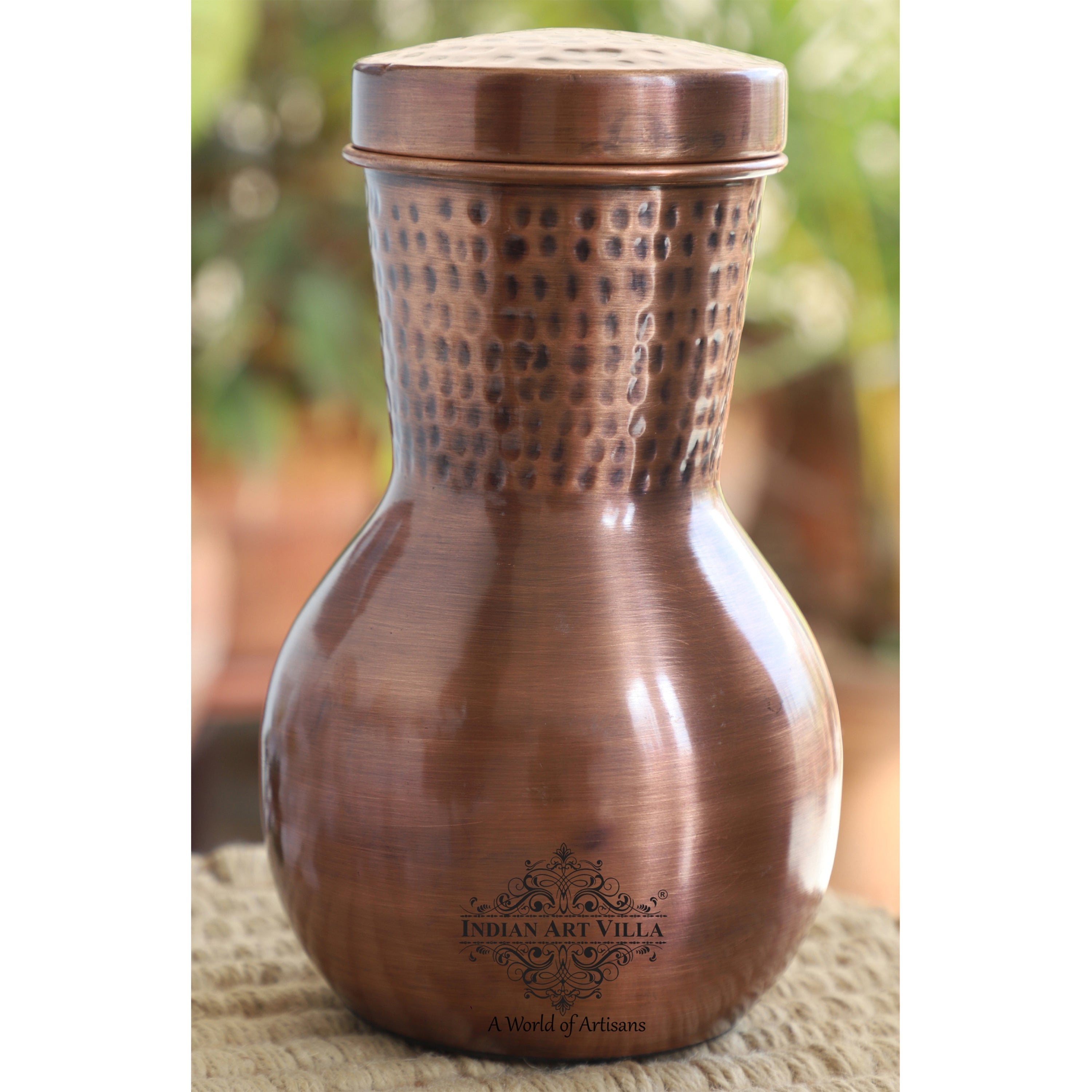 Matka Design Pure Copper Bedroom Bottle With Inbuilt Glass