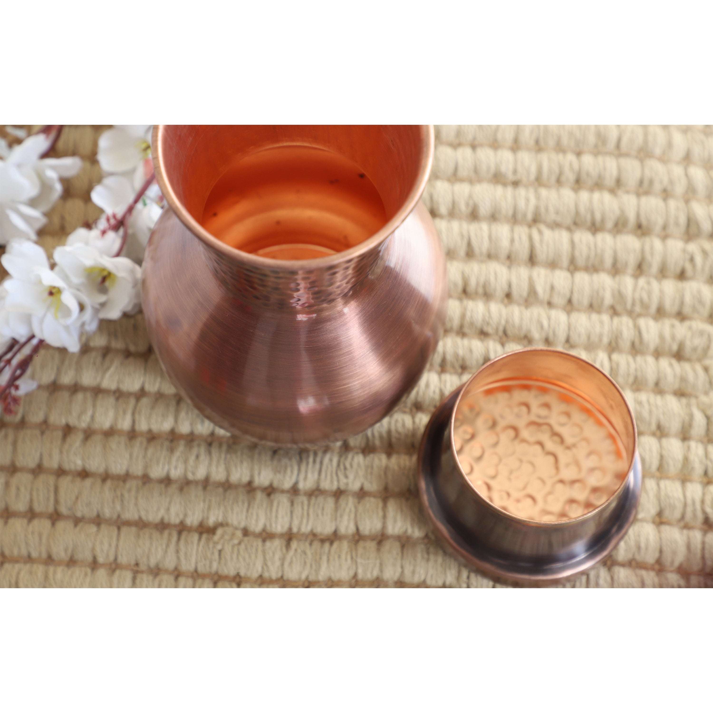 Matka Design Pure Copper Bedroom Bottle With Inbuilt Glass