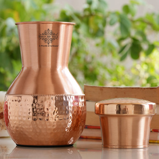 Matka Design Pure Copper Bedroom Bottle With Inbuilt Glass