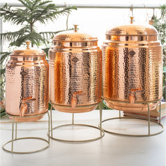 Pure Copper Hammered Design Water Pot with Stand