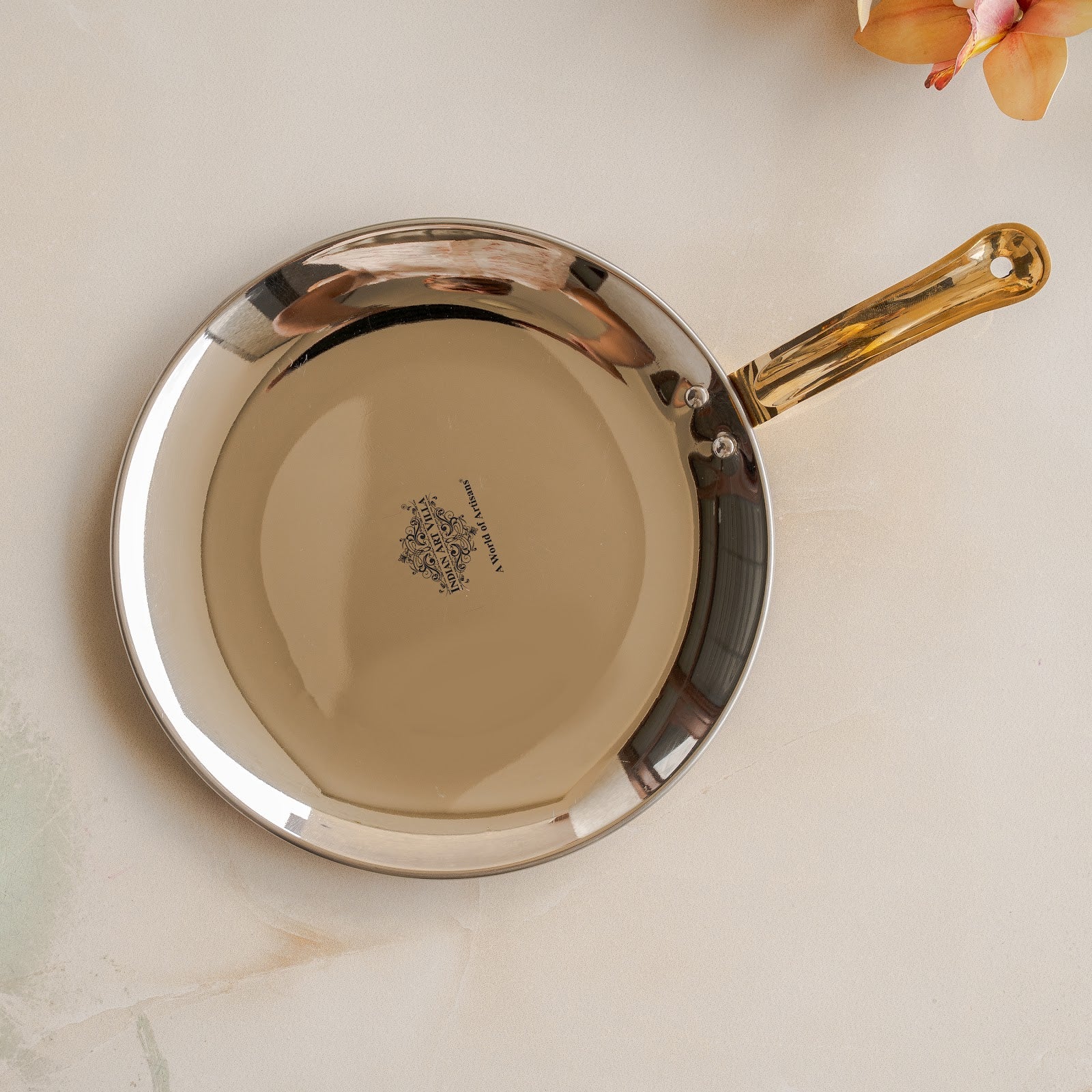 Steel Copper Serving Hammered Tawa Platter With Brass Handle, Home Hotel Rtaurant