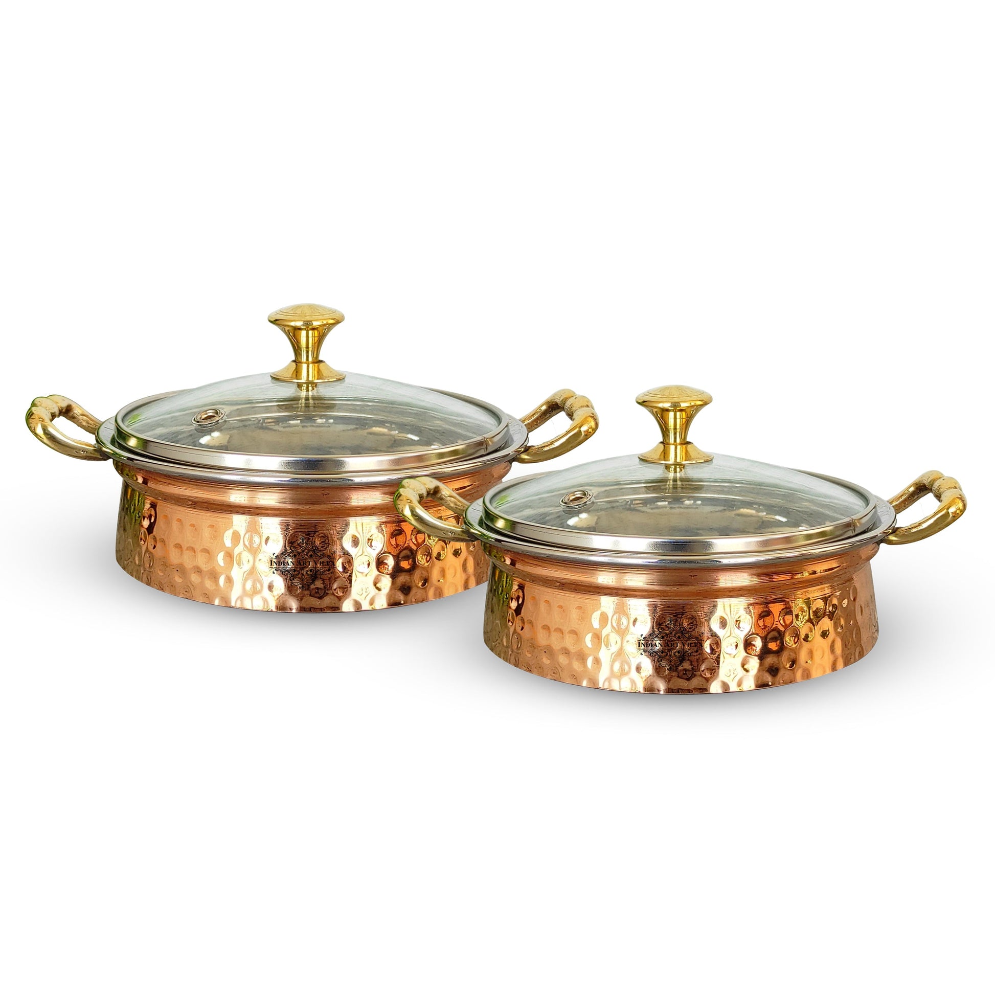 Steel Copper Handi/Casserole Bowl With Induction Bottom & Brass Knob and Handle, Cookware, Serveware, Tableware, Dinnerware