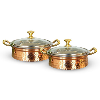 Steel Copper Handi/Casserole Bowl With Induction Bottom & Brass Knob and Handle, Cookware, Serveware, Tableware, Dinnerware