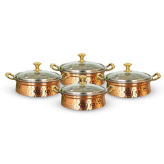 Steel Copper Handi/Casserole Bowl With Induction Bottom & Brass Knob and Handle, Cookware, Serveware, Tableware, Dinnerware