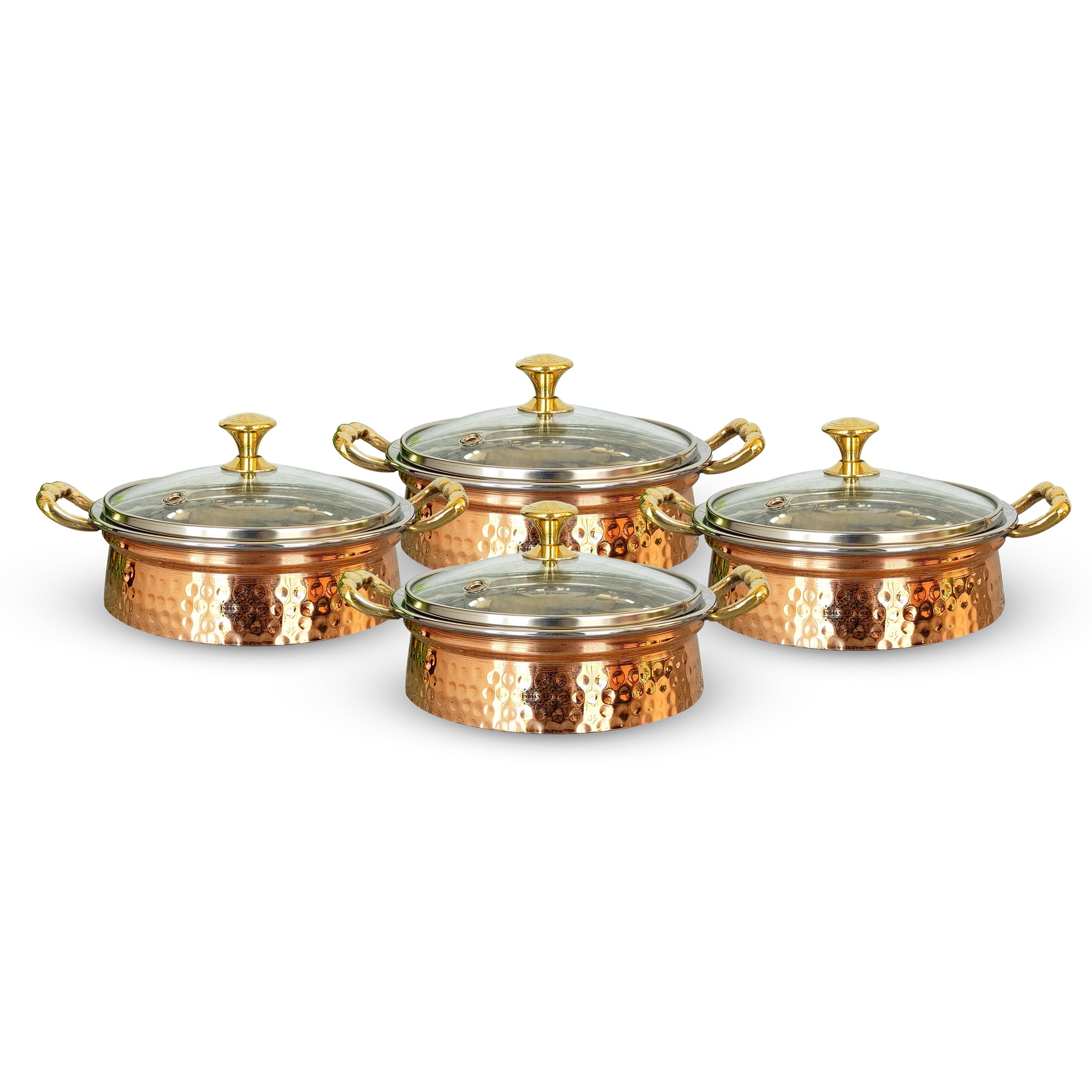 Steel Copper Handi/Casserole Bowl With Induction Bottom & Brass Knob and Handle, Cookware, Serveware, Tableware, Dinnerware
