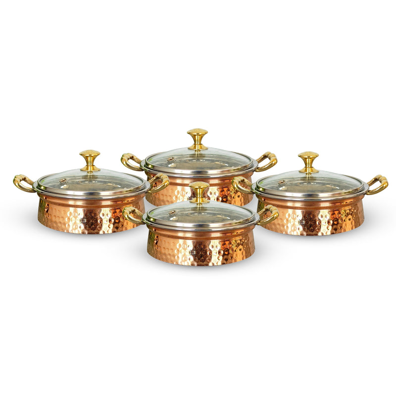 Steel Copper Handi/Casserole Bowl With Induction Bottom & Brass Knob and Handle, Cookware, Serveware, Tableware, Dinnerware