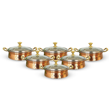 Steel Copper Handi/Casserole Bowl With Induction Bottom & Brass Knob and Handle, Cookware, Serveware, Tableware, Dinnerware