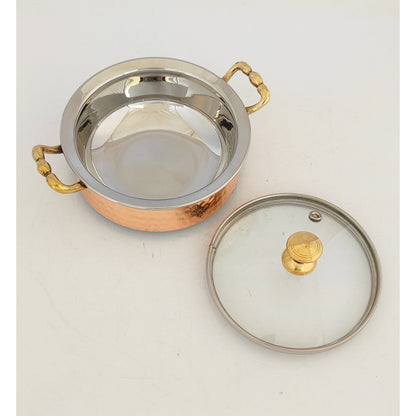 Steel Copper Handi/Casserole Bowl With Induction Bottom & Brass Knob and Handle, Cookware, Serveware, Tableware, Dinnerware