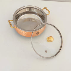 Steel Copper Handi/Casserole Bowl With Induction Bottom & Brass Knob and Handle, Cookware, Serveware, Tableware, Dinnerware