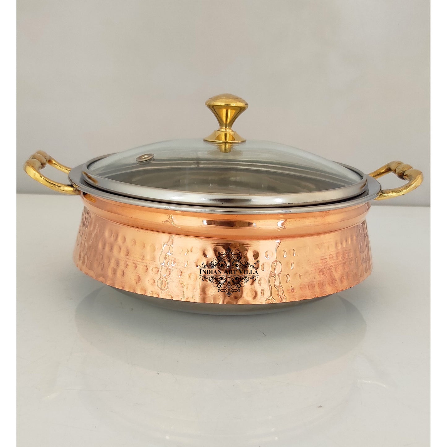 Steel Copper Handi/Casserole Bowl With Induction Bottom & Brass Knob and Handle, Cookware, Serveware, Tableware, Dinnerware
