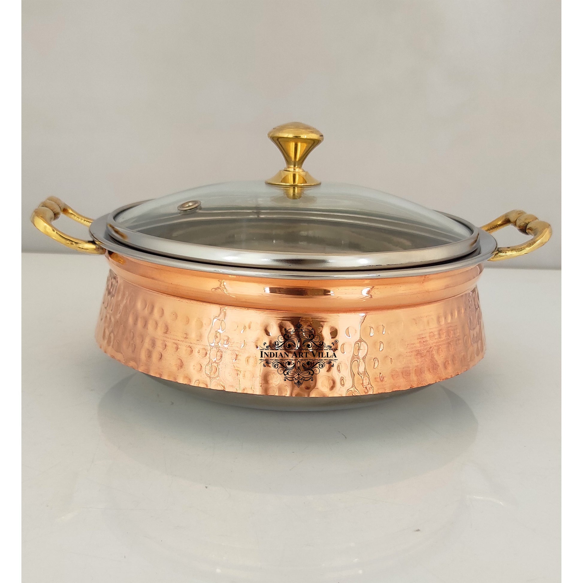 Steel Copper Handi/Casserole Bowl With Induction Bottom & Brass Knob and Handle, Cookware, Serveware, Tableware, Dinnerware