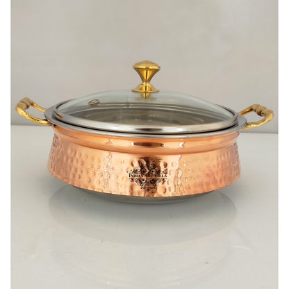 Steel Copper Handi/Casserole Bowl With Induction Bottom & Brass Knob and Handle, Cookware, Serveware, Tableware, Dinnerware
