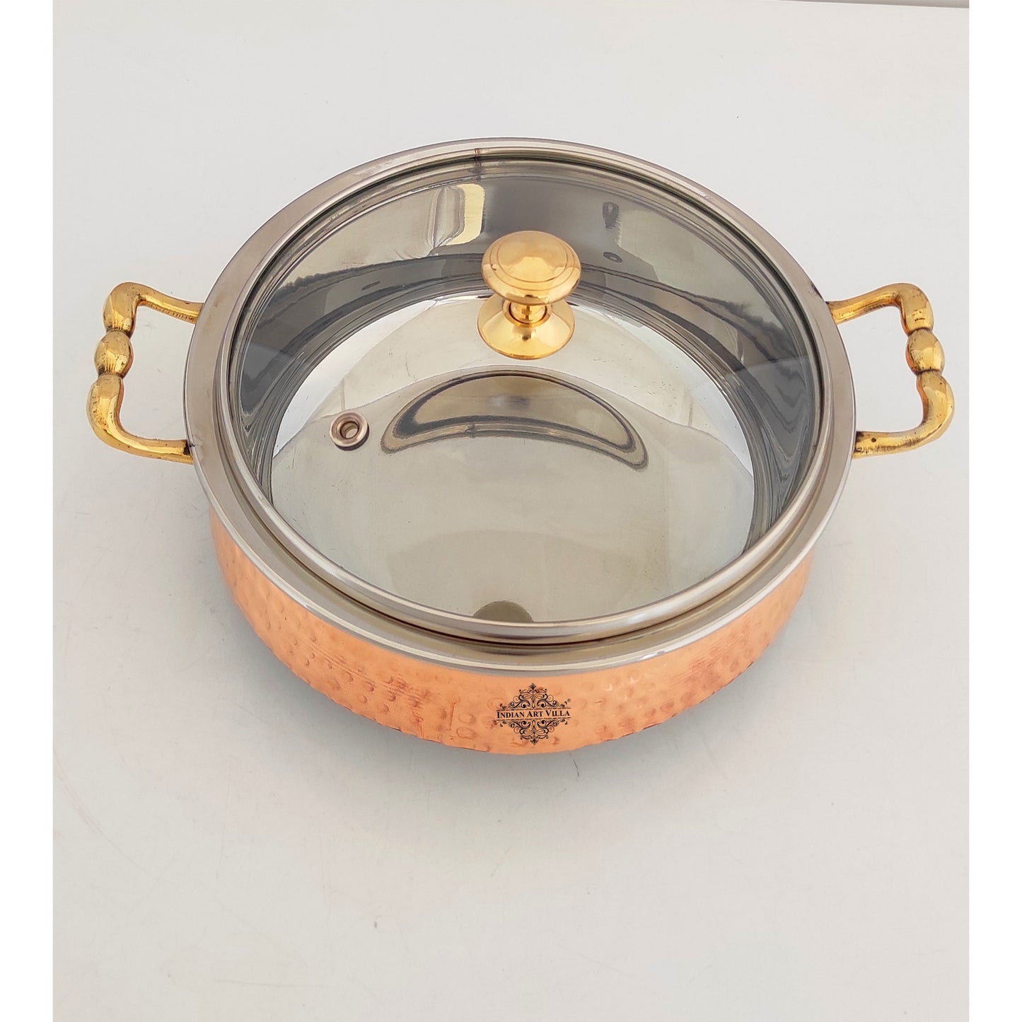 Steel Copper Handi/Casserole Bowl With Induction Bottom & Brass Knob and Handle, Cookware, Serveware, Tableware, Dinnerware
