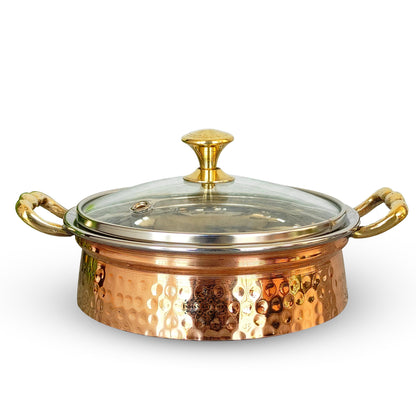 Steel Copper Handi/Casserole Bowl With Induction Bottom & Brass Knob and Handle, Cookware, Serveware, Tableware, Dinnerware
