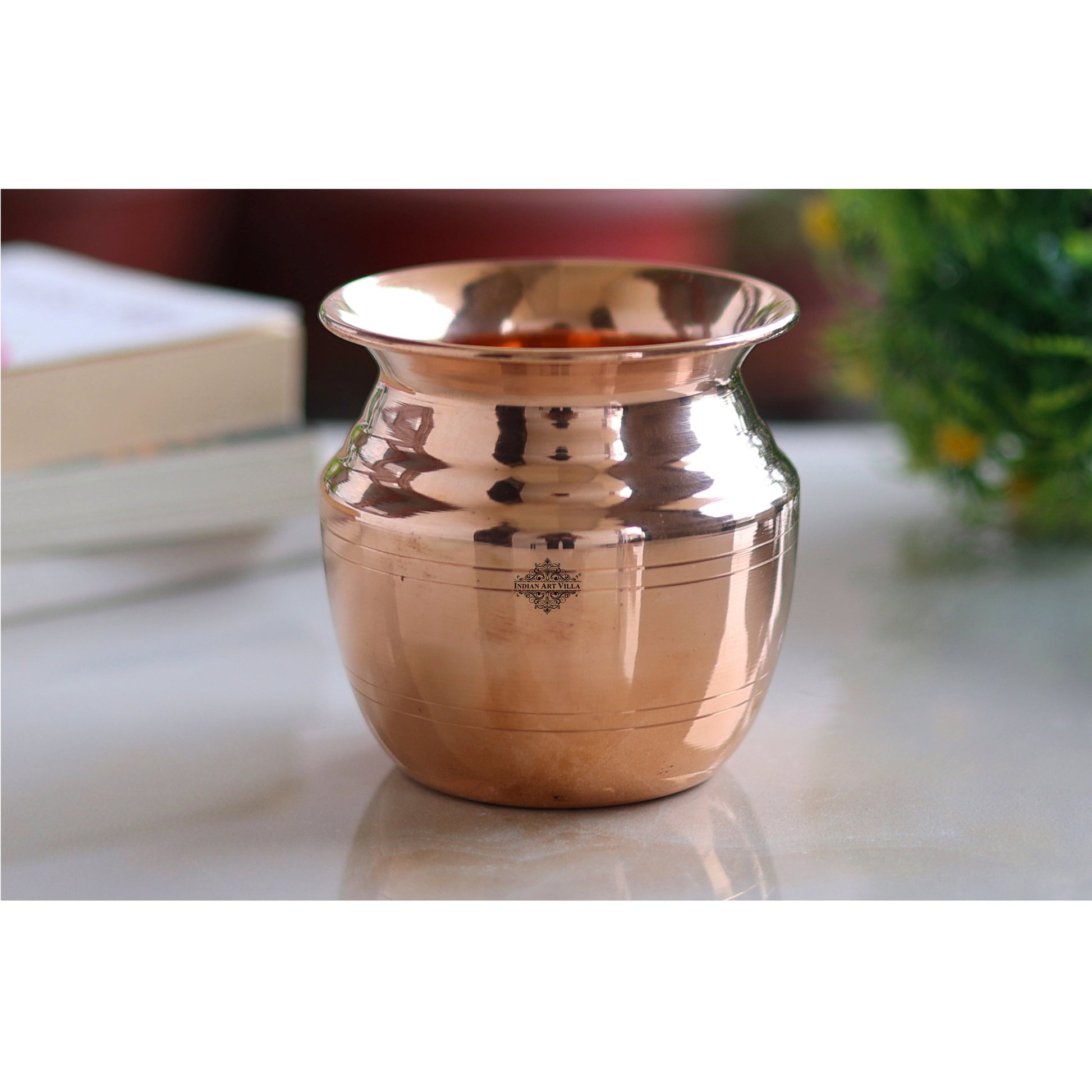 Pure Copper Lota\ Kalash With Wavy Neck Lining Design, Spiritual Items, Pooja Item, Storage & Serving Water