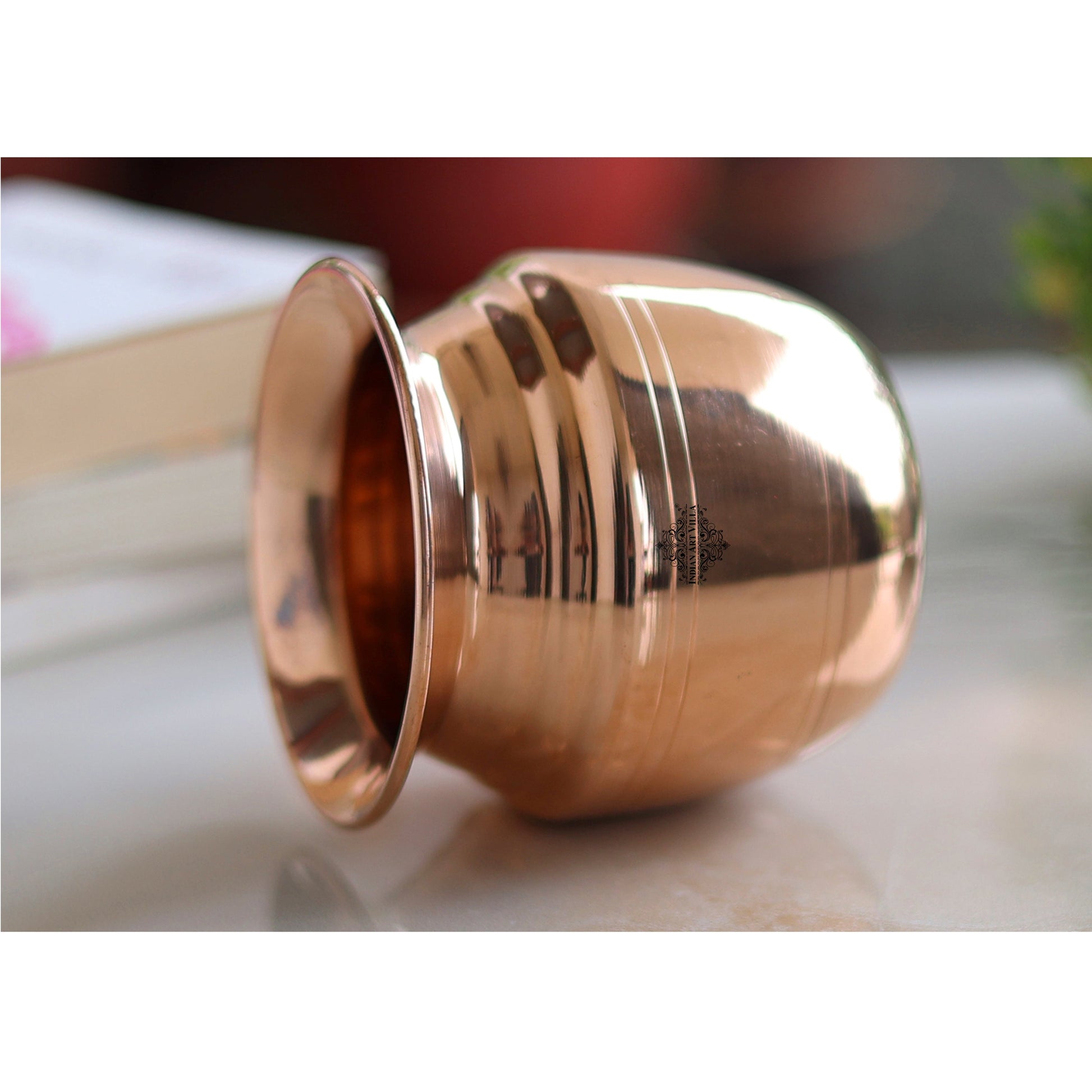 Pure Copper Lota\ Kalash With Wavy Neck Lining Design, Spiritual Items, Pooja Item, Storage & Serving Water