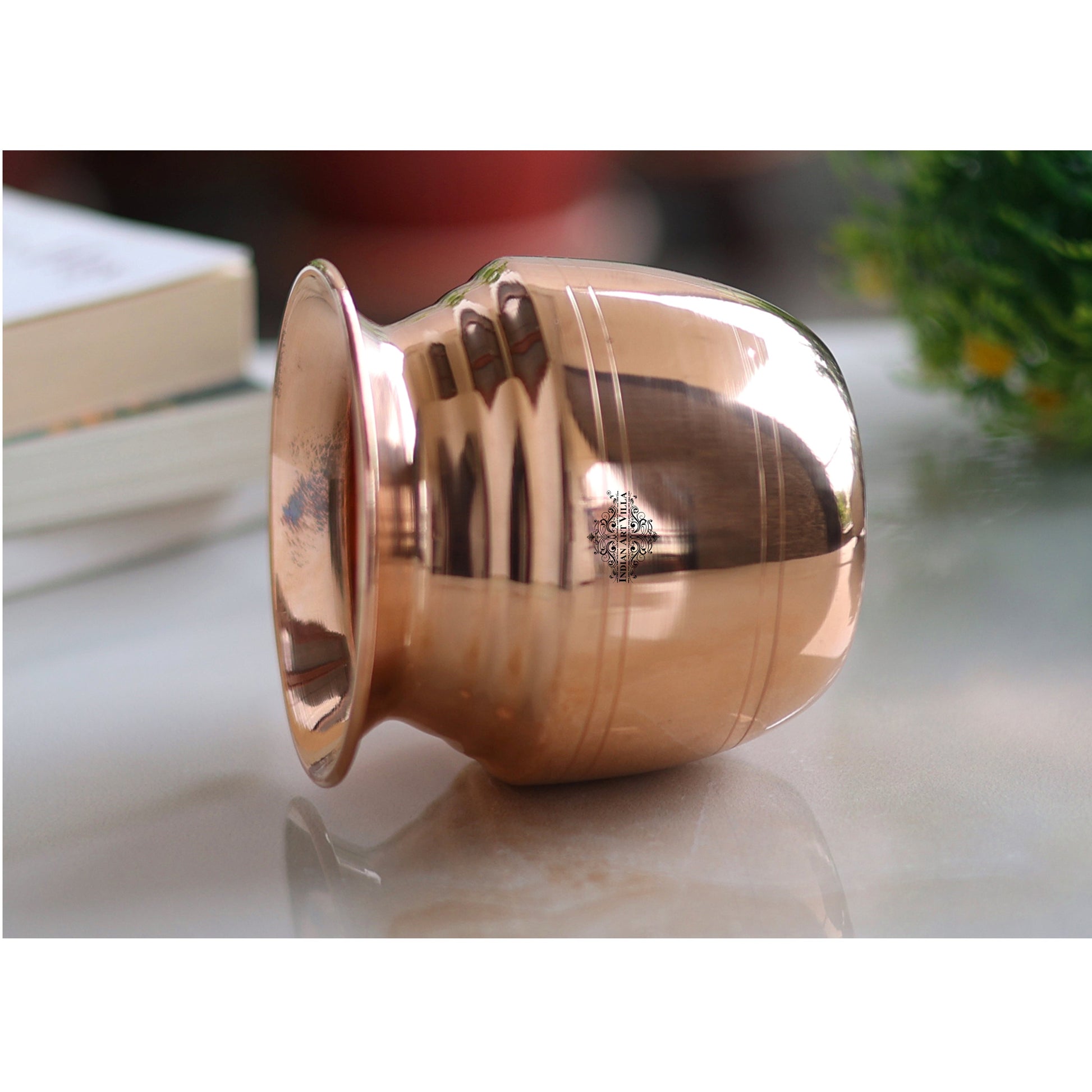 Pure Copper Lota\ Kalash With Wavy Neck Lining Design, Spiritual Items, Pooja Item, Storage & Serving Water