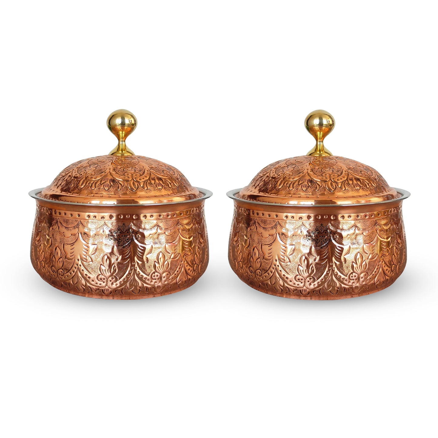 Steel Copper Casserole/Hot Pot With Deep Embossed Design & Brass Knob, Serveware, Tableware & Dinnerware For Home, Hotel & Restaurants