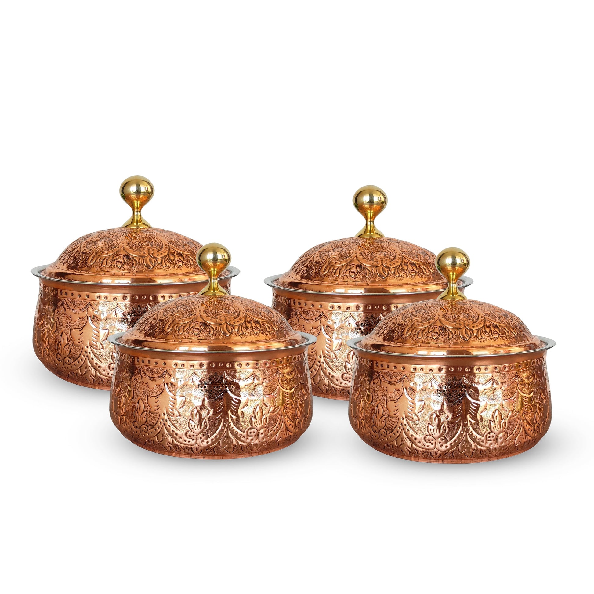 Steel Copper Casserole/Hot Pot With Deep Embossed Design & Brass Knob, Serveware, Tableware & Dinnerware For Home, Hotel & Restaurants