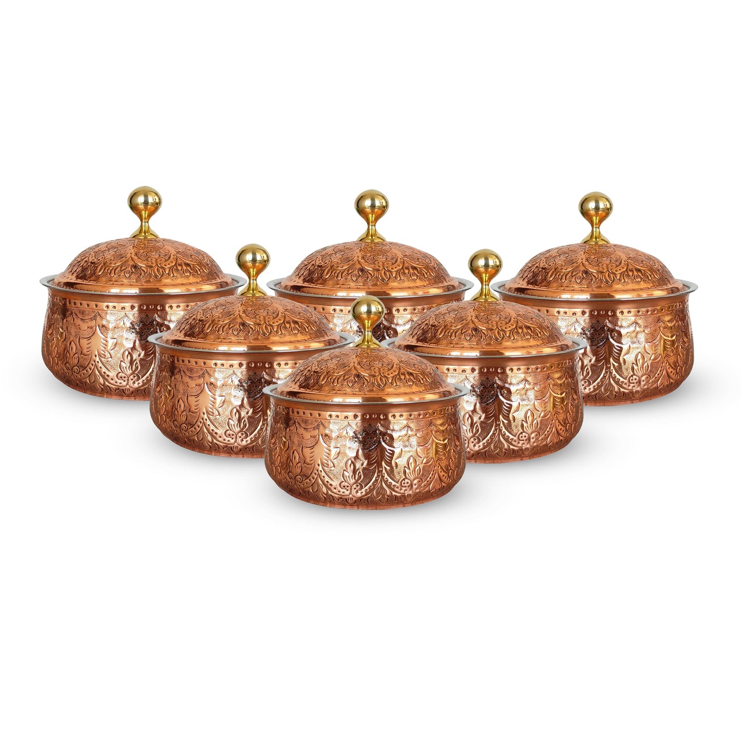 Steel Copper Casserole/Hot Pot With Deep Embossed Design & Brass Knob, Serveware, Tableware & Dinnerware For Home, Hotel & Restaurants