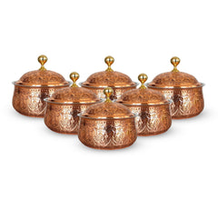 Steel Copper Casserole/Hot Pot With Deep Embossed Design & Brass Knob, Serveware, Tableware & Dinnerware For Home, Hotel & Restaurants