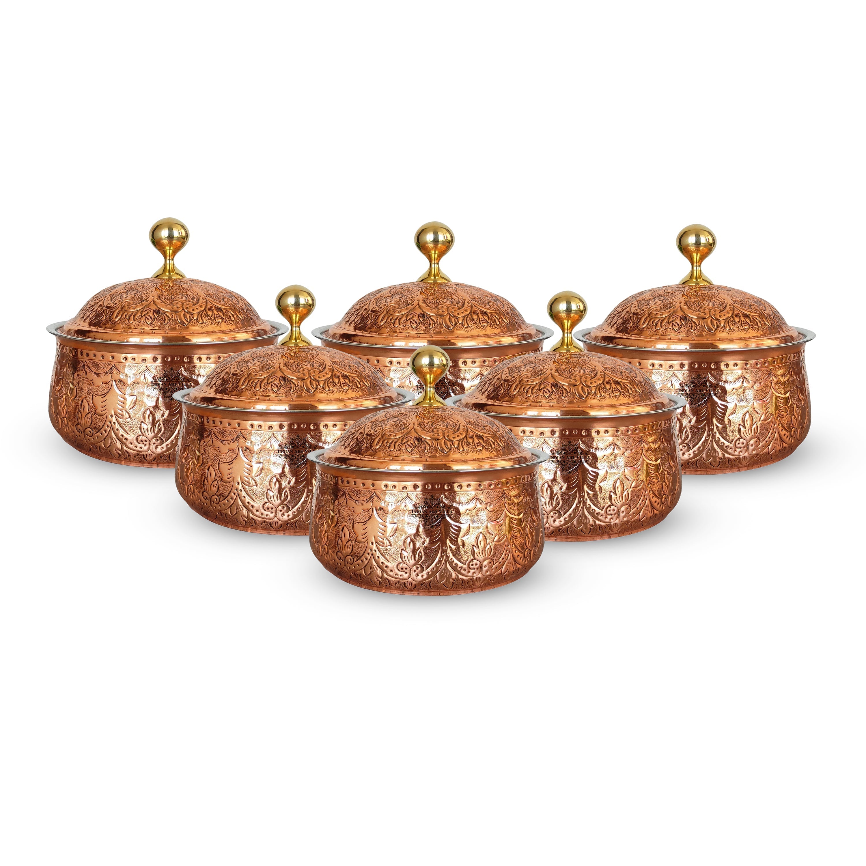 Steel Copper Casserole/Hot Pot With Deep Embossed Design & Brass Knob, Serveware, Tableware & Dinnerware For Home, Hotel & Restaurants
