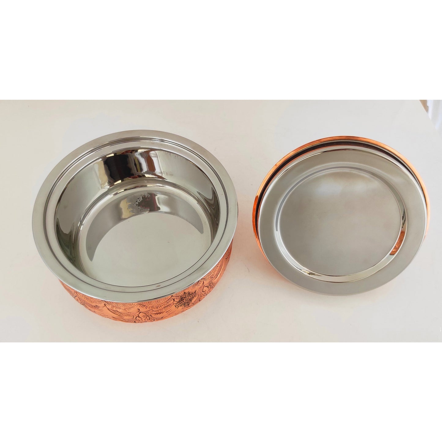 Steel Copper Casserole/Hot Pot With Deep Embossed Design & Brass Knob, Serveware, Tableware & Dinnerware For Home, Hotel & Restaurants