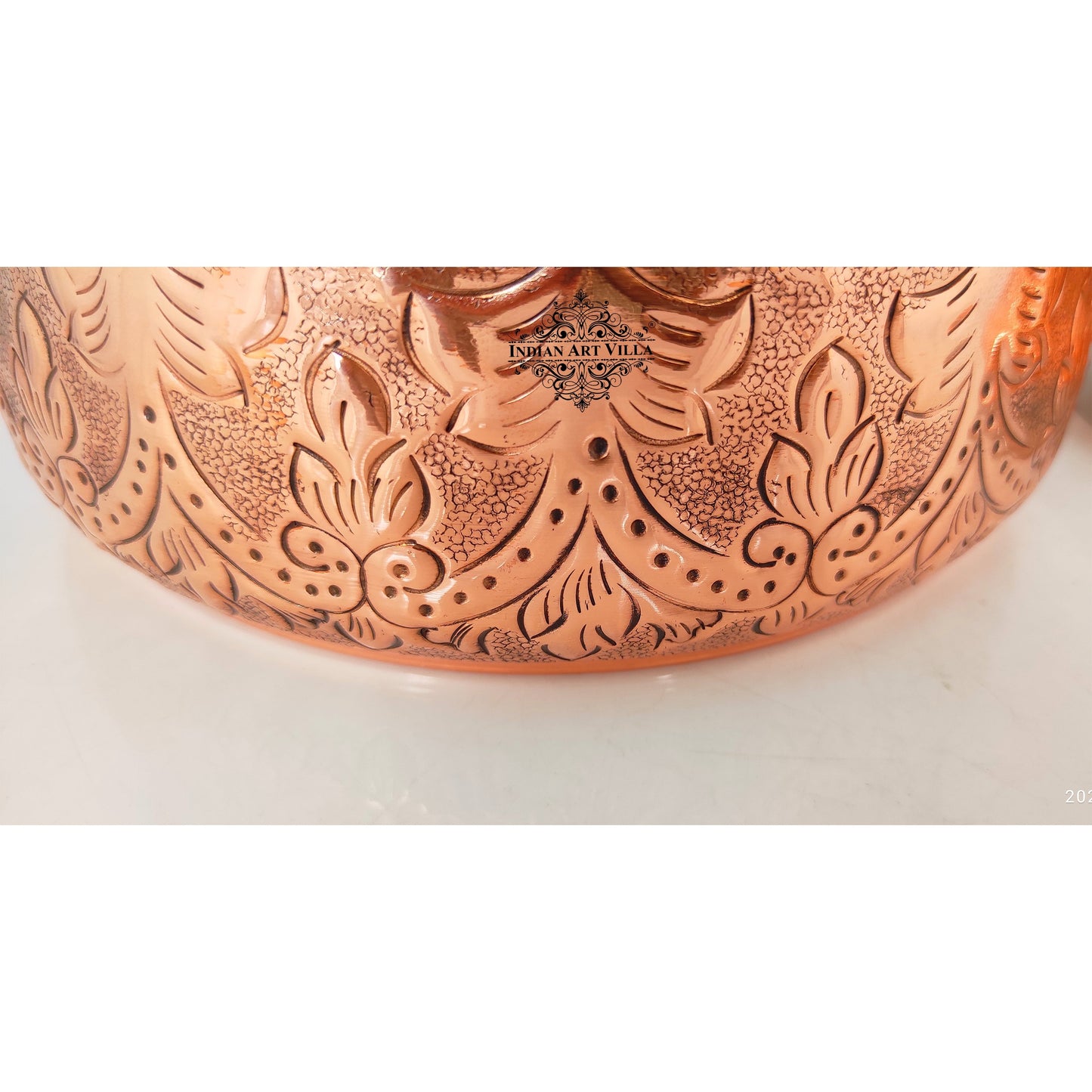 Steel Copper Casserole/Hot Pot With Deep Embossed Design & Brass Knob, Serveware, Tableware & Dinnerware For Home, Hotel & Restaurants