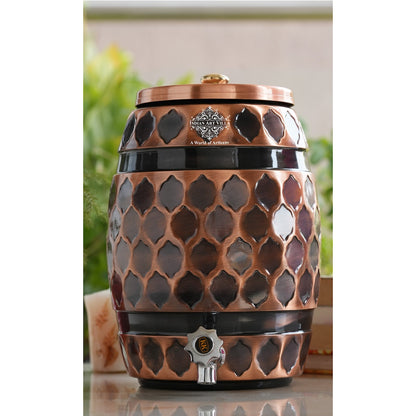 Copper Water Dispenser 5 Litre, Copper Matka Pot, Antique Diamond Design, Ayurvedic Water Storage Container