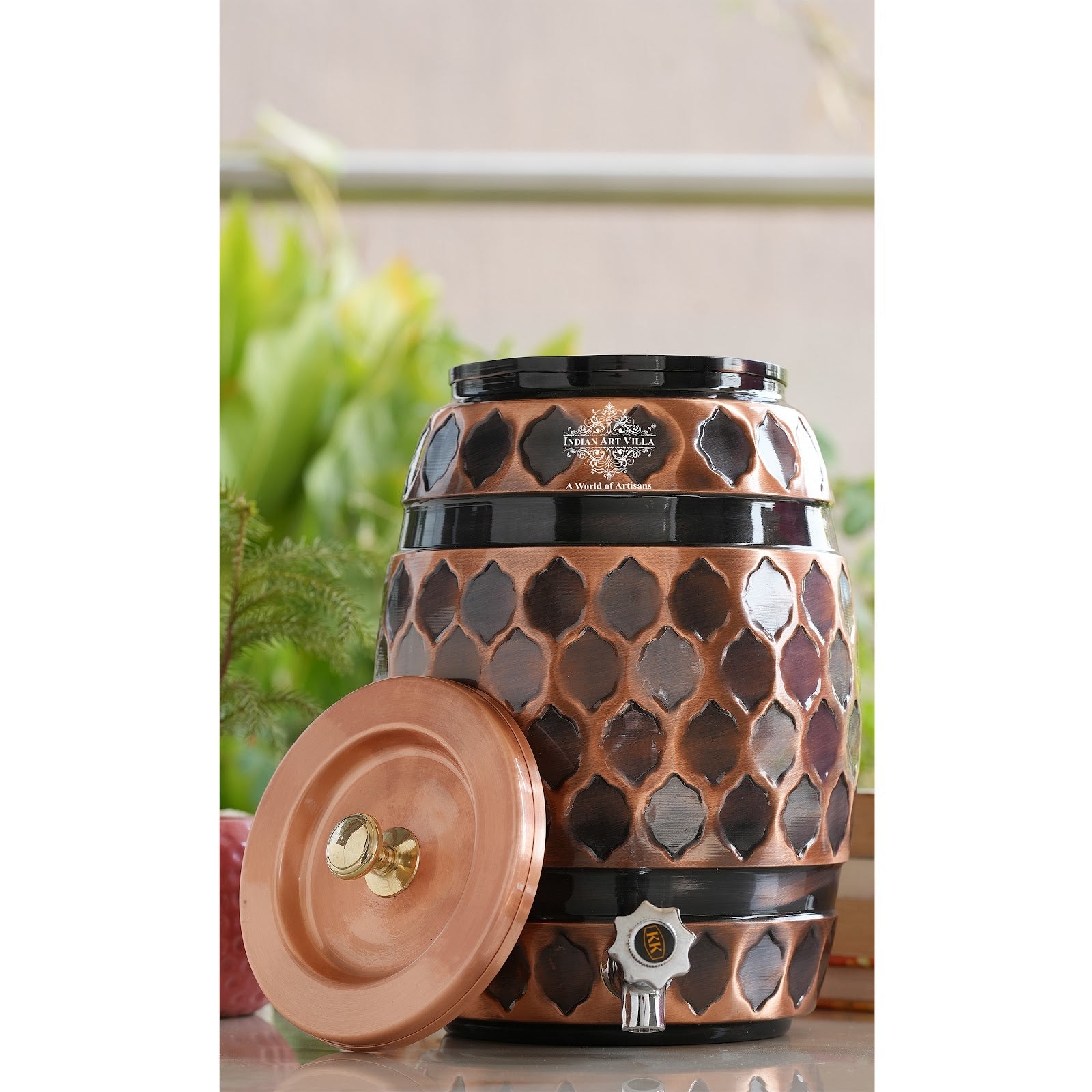 Copper Water Dispenser 5 Litre, Copper Matka Pot, Antique Diamond Design, Ayurvedic Water Storage Container
