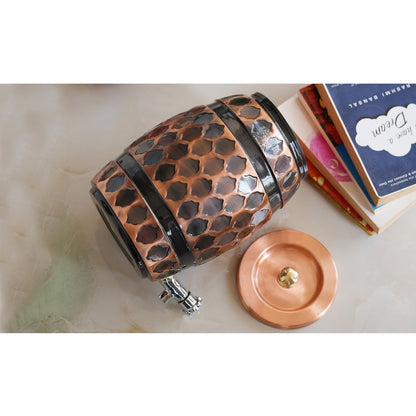 Copper Water Dispenser 5 Litre, Copper Matka Pot, Antique Diamond Design, Ayurvedic Water Storage Container