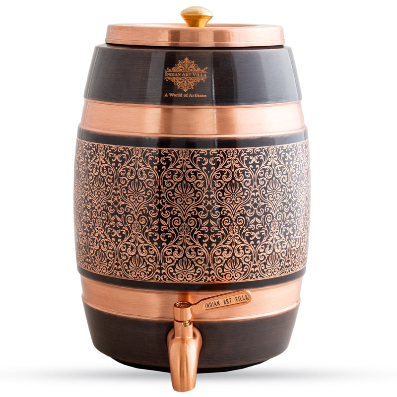 Pure Copper Embossed Design  Water Pot With Stand & Glass